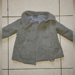 Kids Gray Wool Pea Coat with Notched Lapels